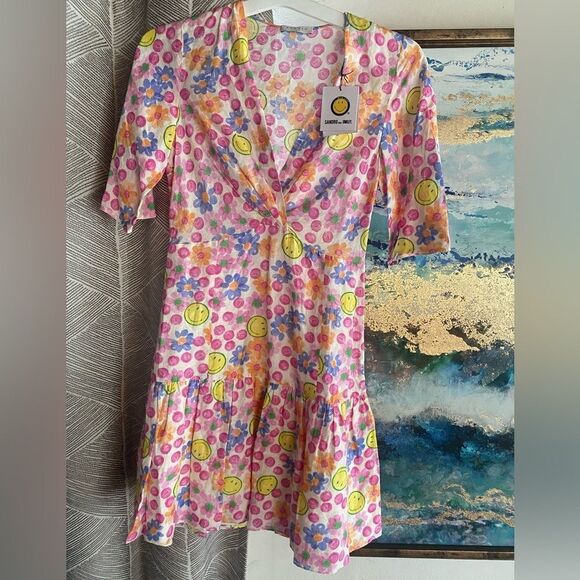 Sandro París Smiley Mini Dress Multicolored Short Sleeve Sz 34 US XS NWT - Picture 6 of 16